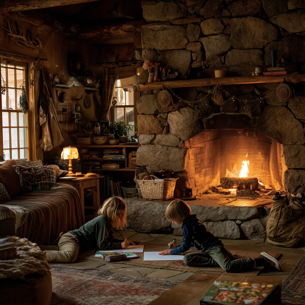 Cabin Fireplace With Kids’ After-School Chaos