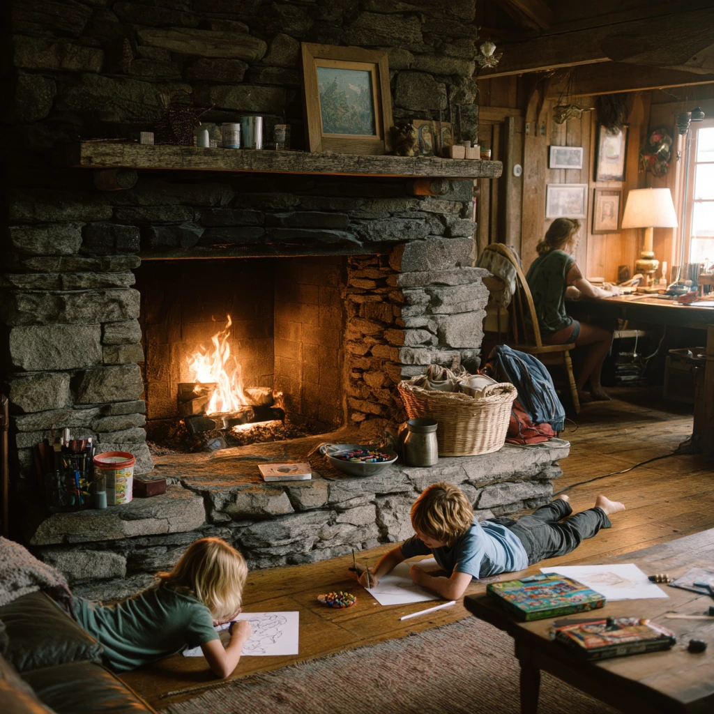 Cabin Fireplace With Kids’ After-School Chaos