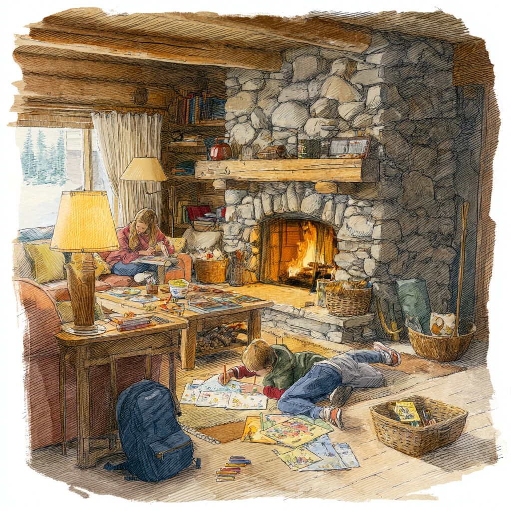 Cabin Fireplace With Kids’ After-School Chaos