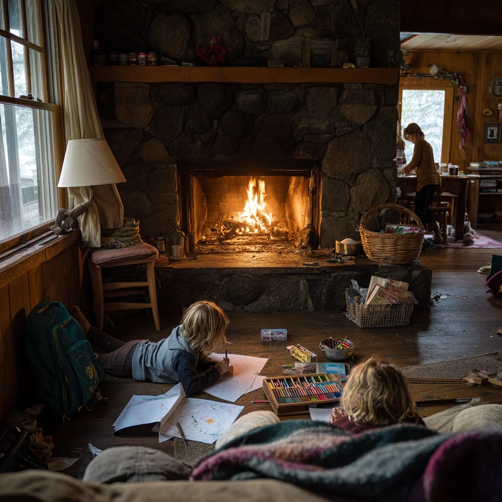 Cabin Fireplace With Kids’ After-School Chaos