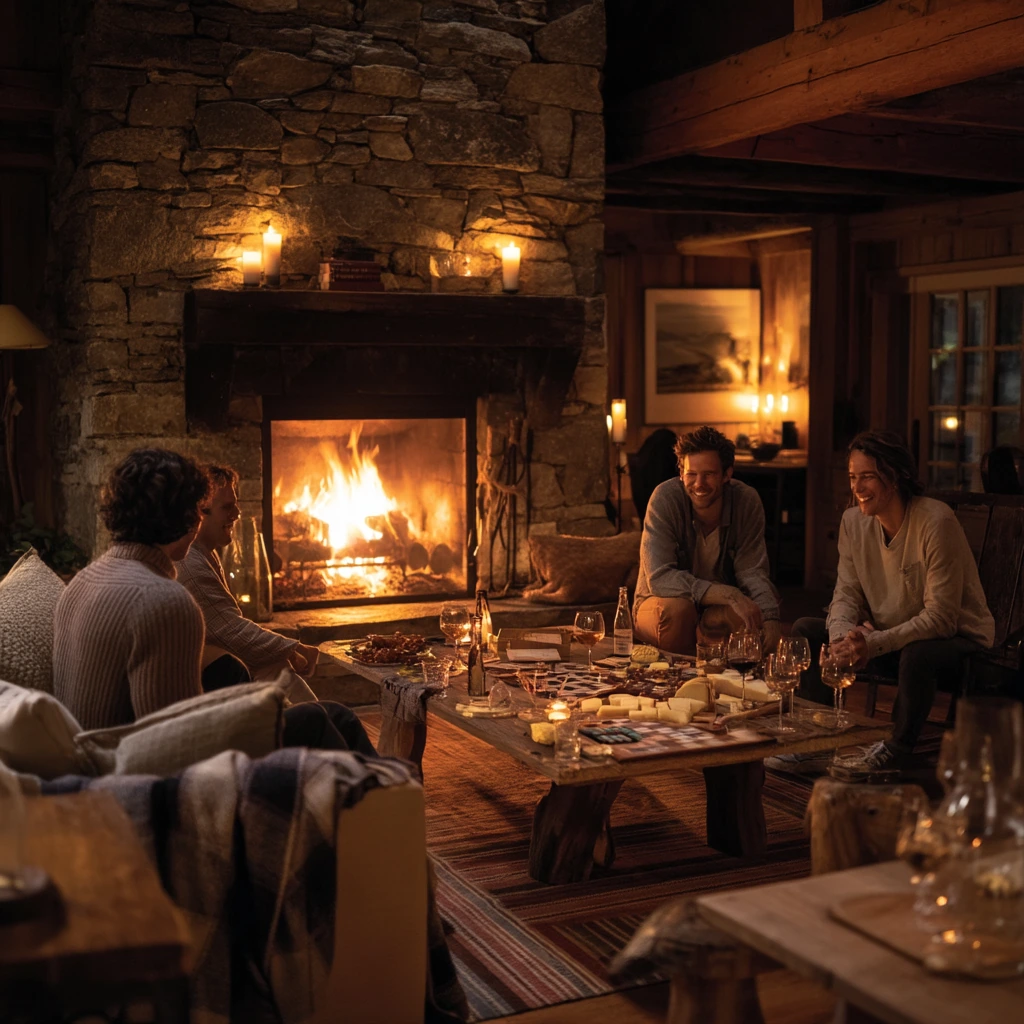 Moody Cabin Fireplace for Evening Gathering