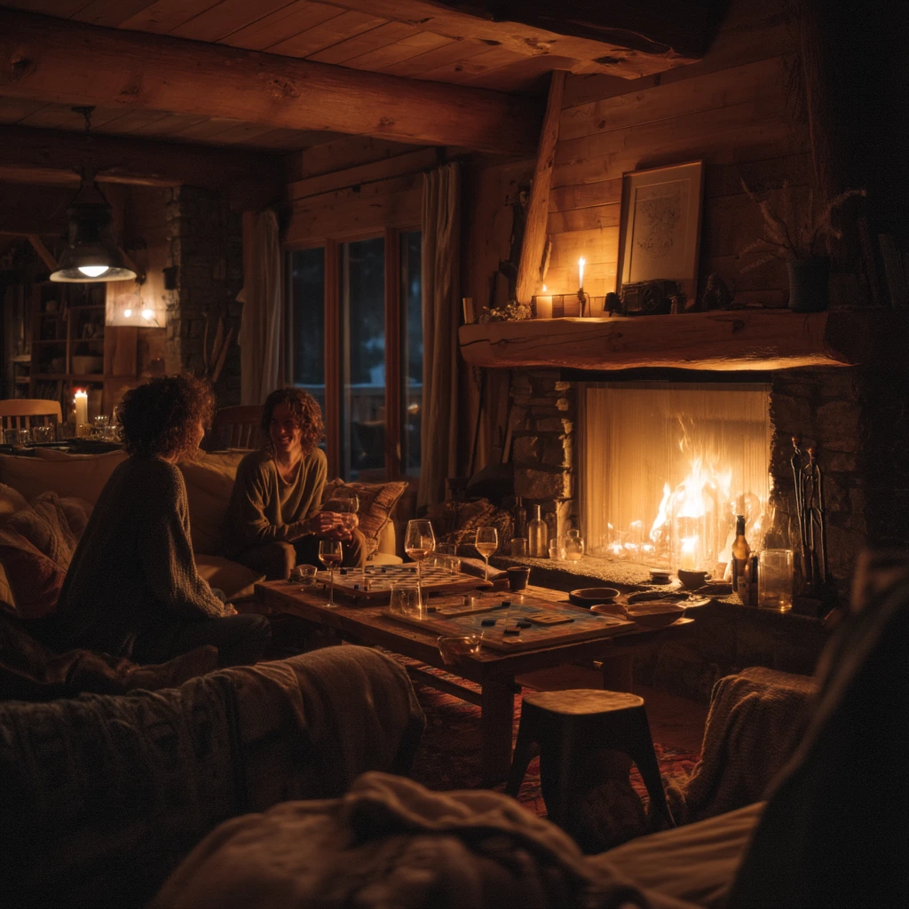 Moody Cabin Fireplace for Evening Gathering