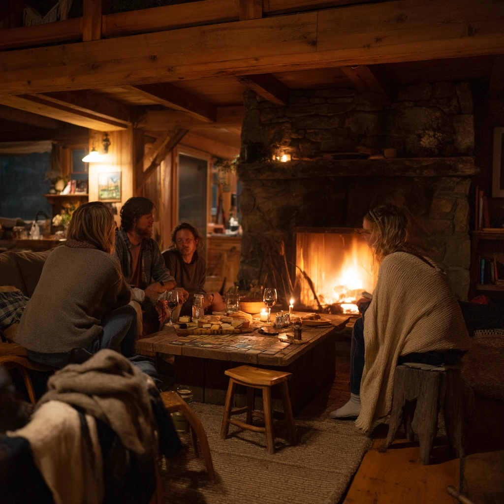 Moody Cabin Fireplace for Evening Gathering