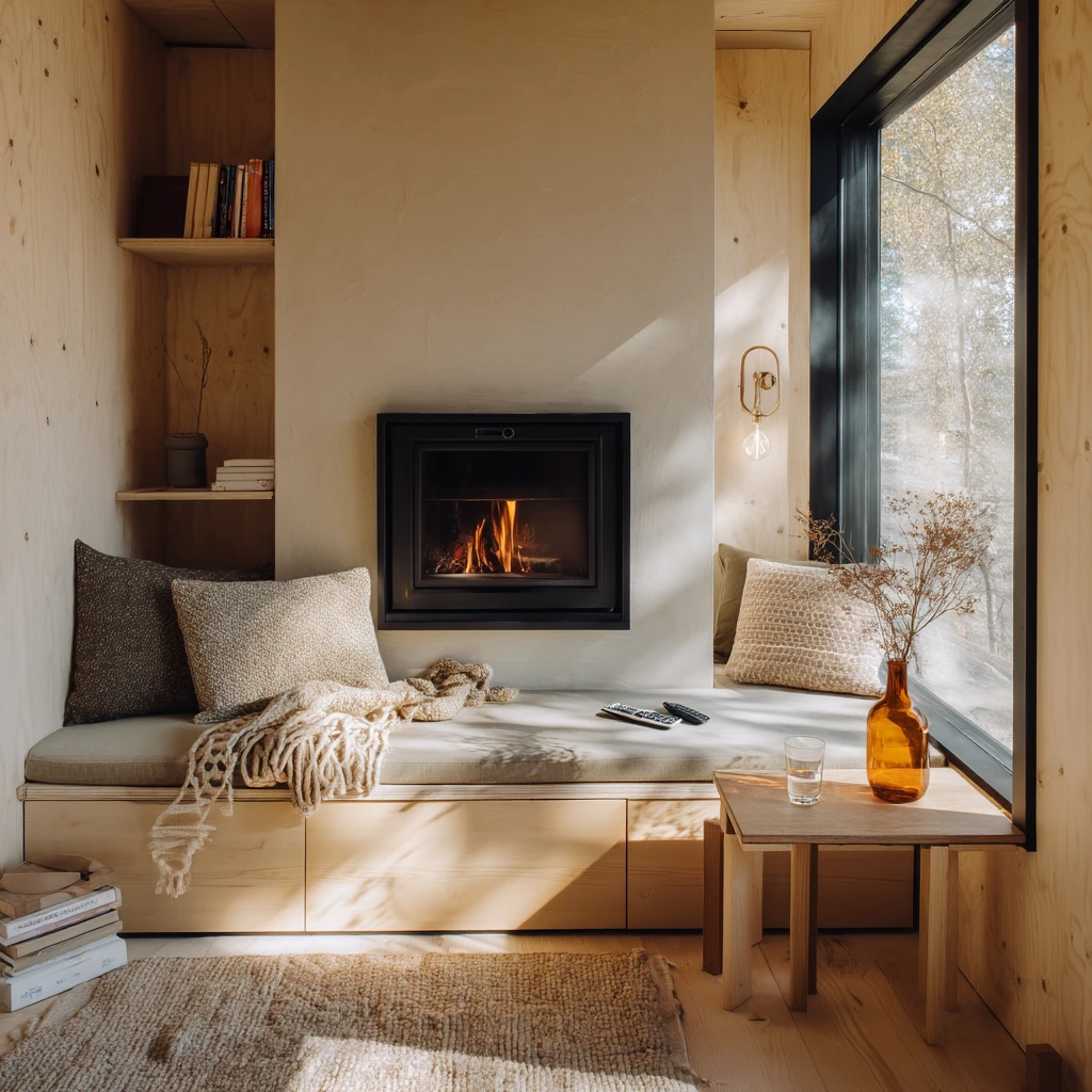 Small Cabin Fireplace Nook for Two