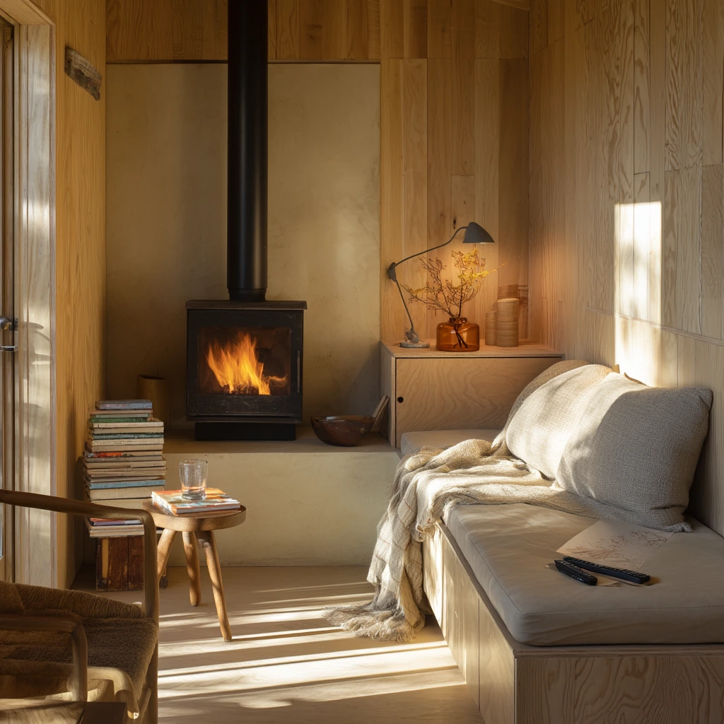 Small Cabin Fireplace Nook for Two