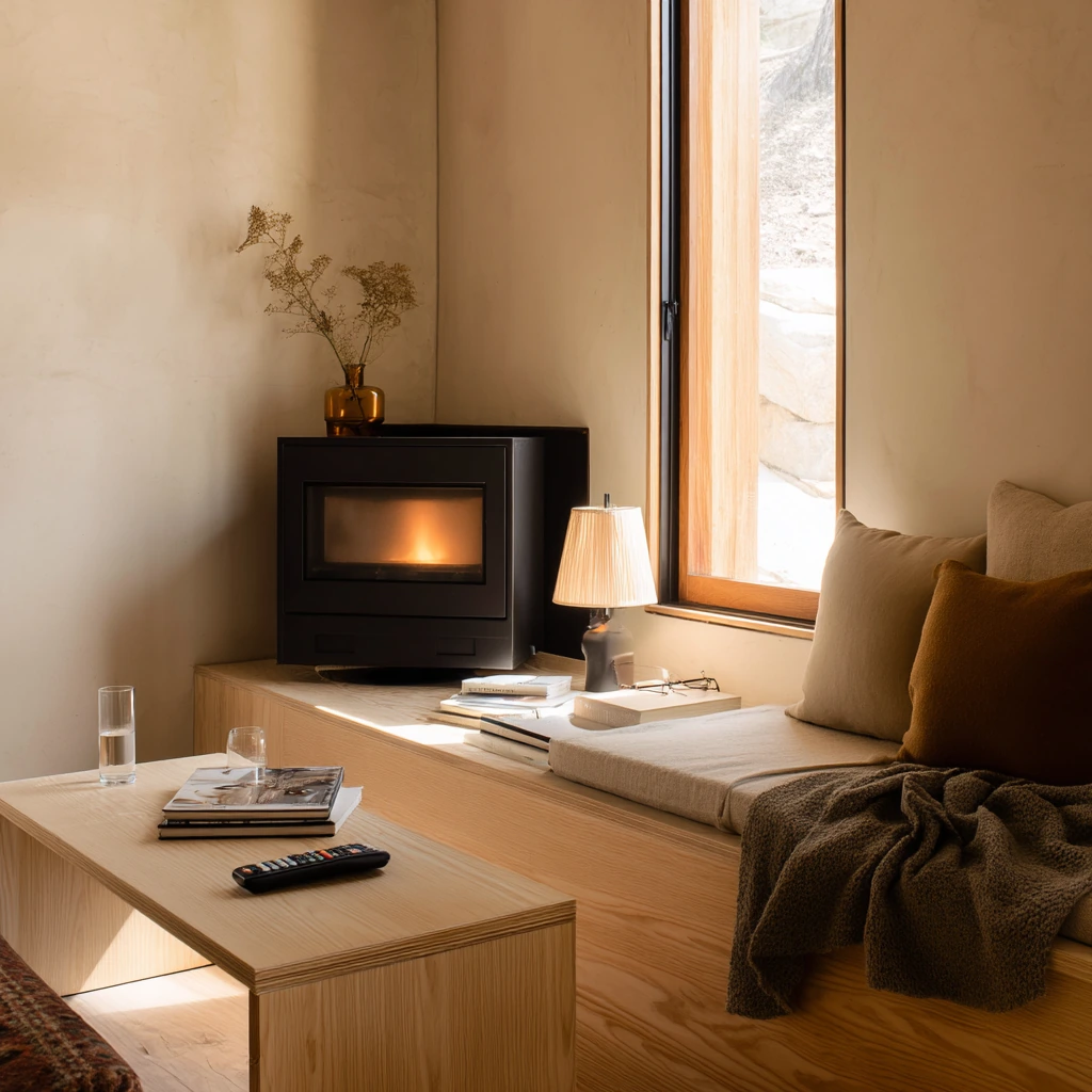 Small Cabin Fireplace Nook for Two