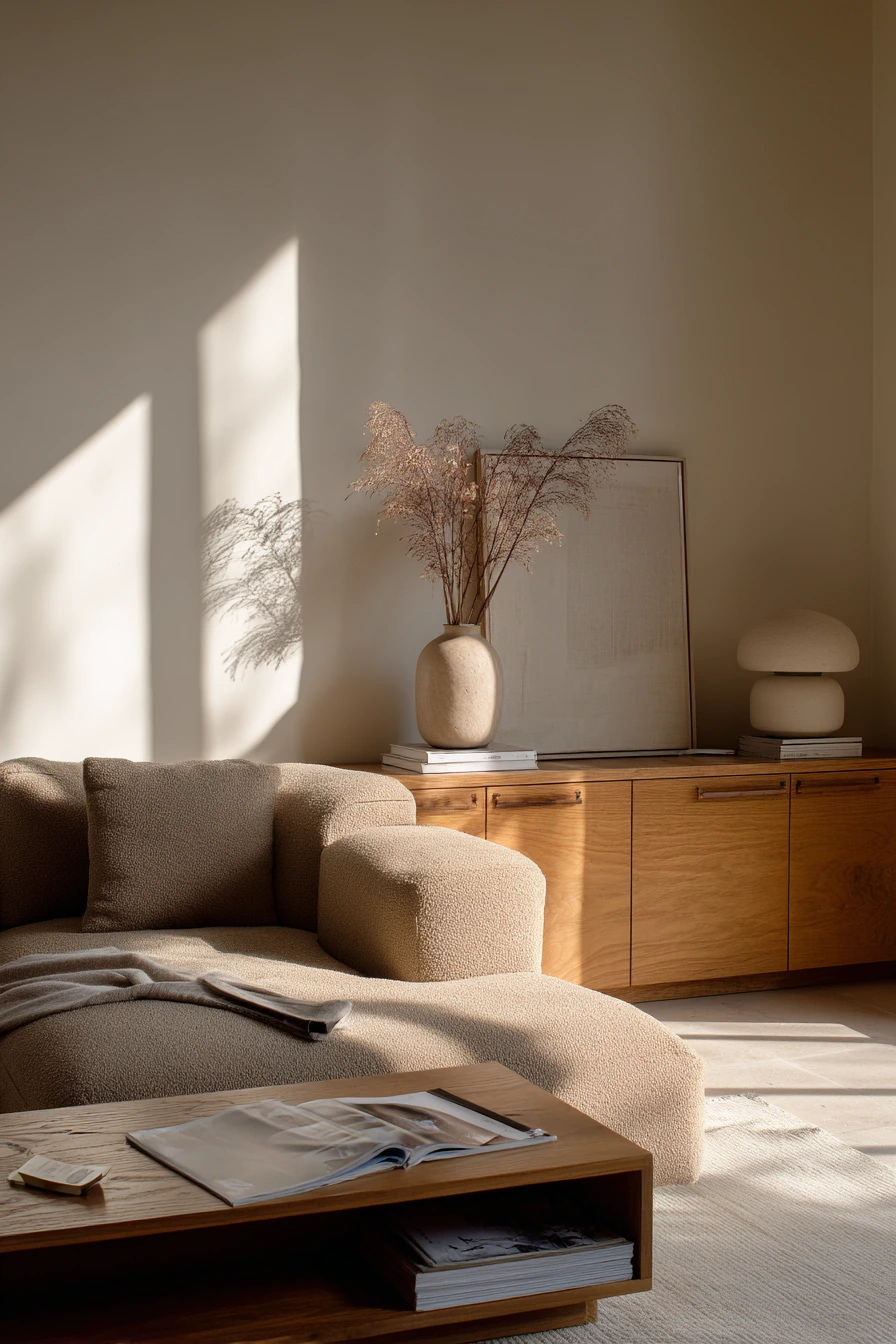 4. Warm Minimal Camel Living Room