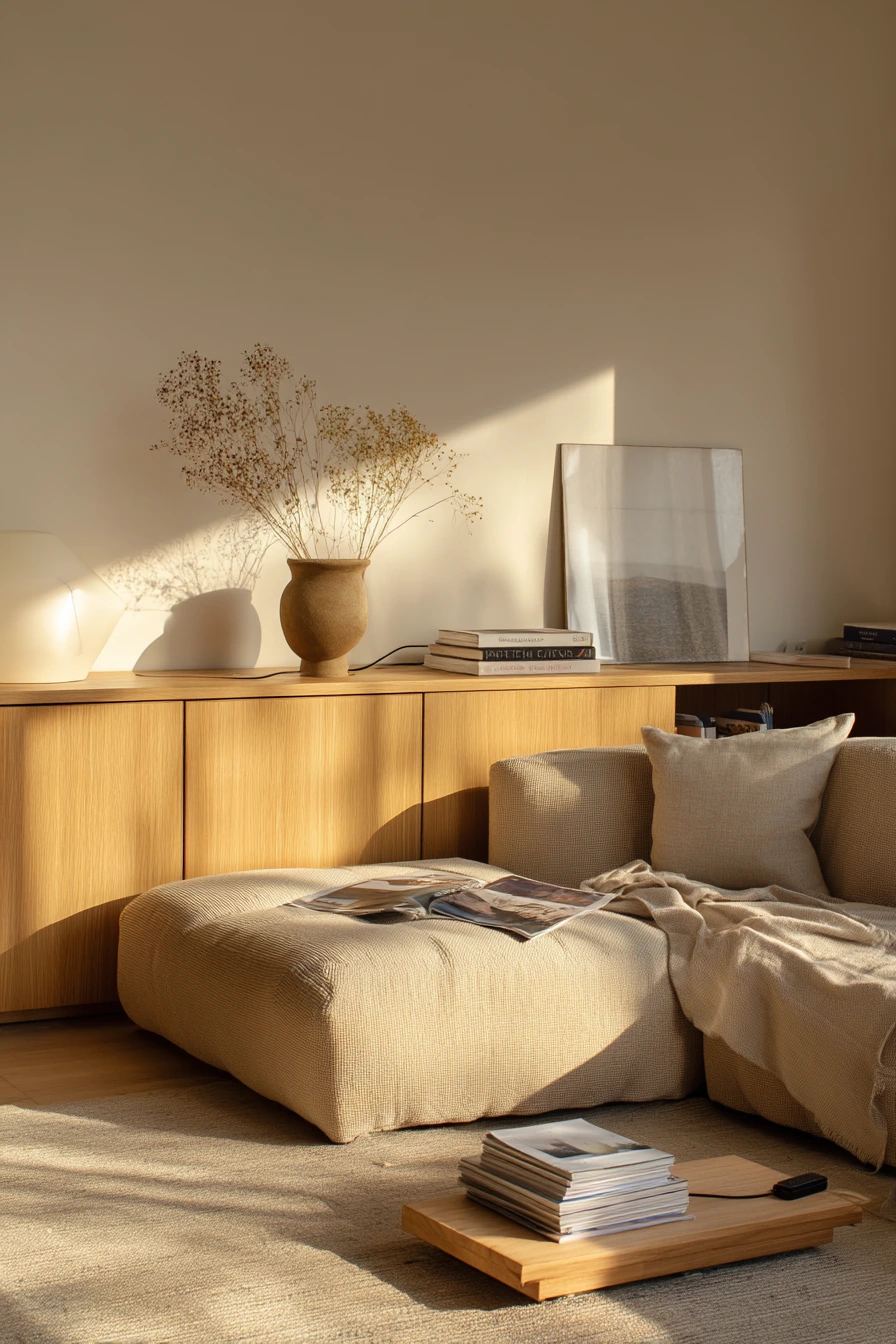 4. Warm Minimal Camel Living Room