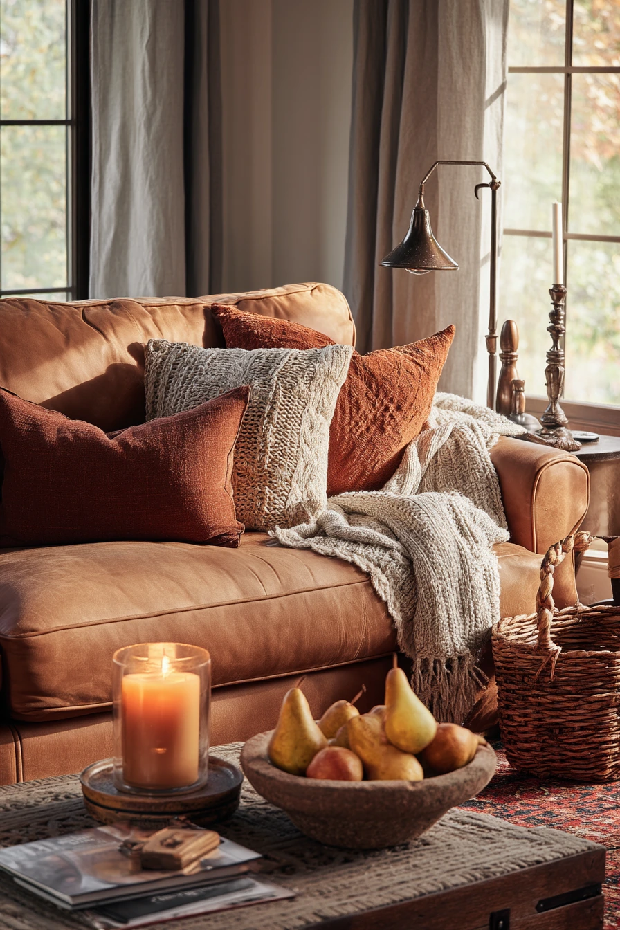 6. Cozy Fall Camel Living Room
