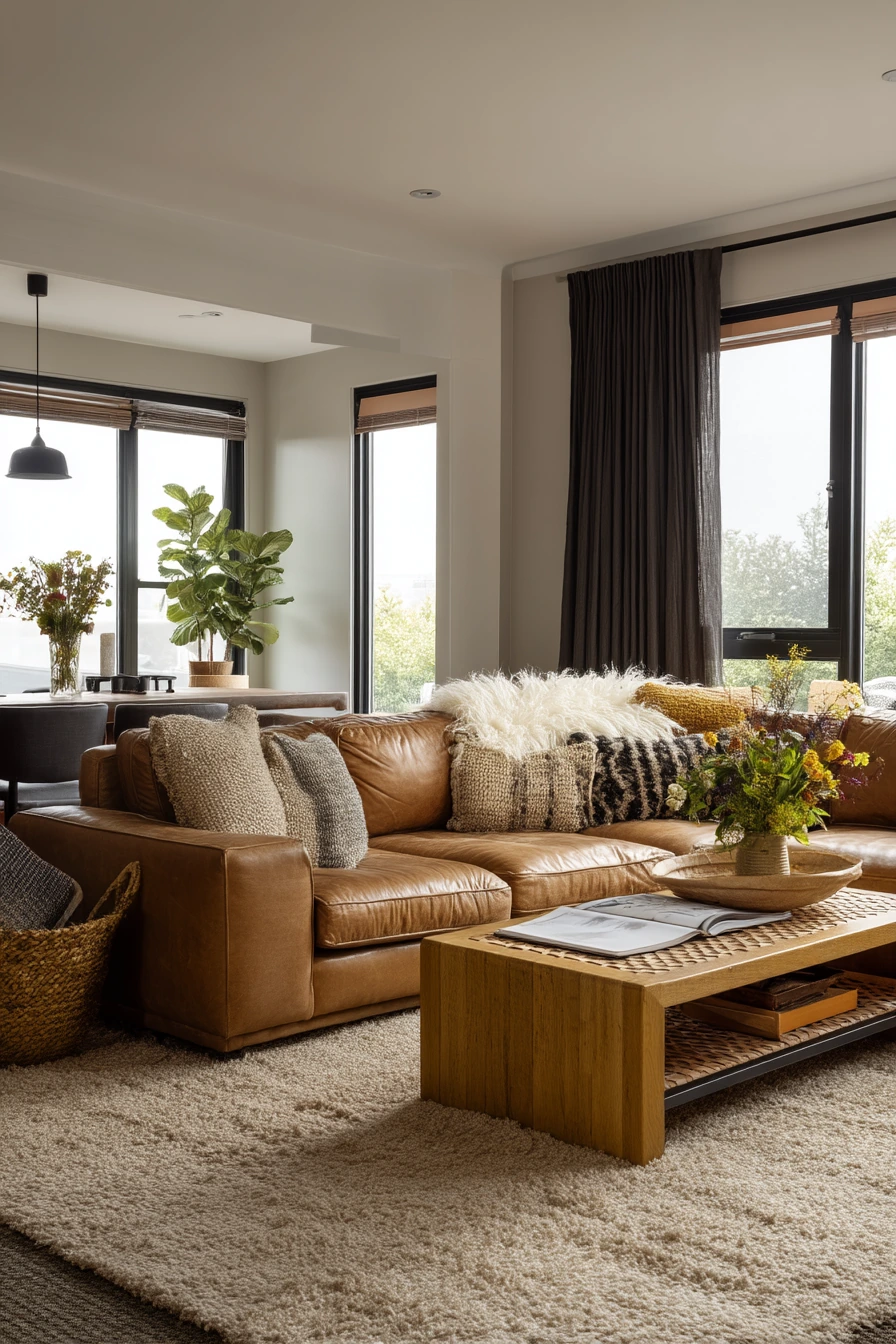 9. Open-Plan Camel Living Room