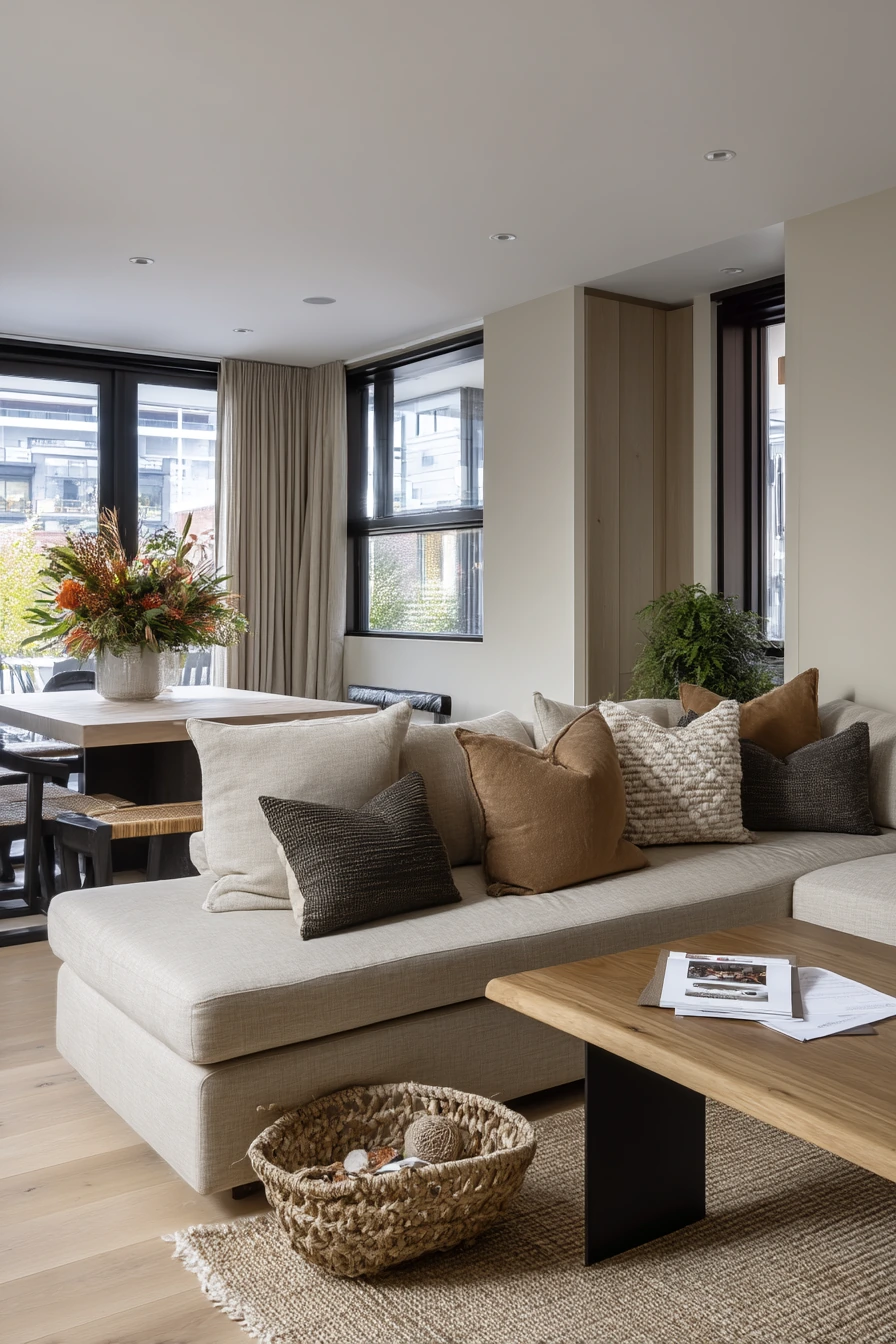 9. Open-Plan Camel Living Room