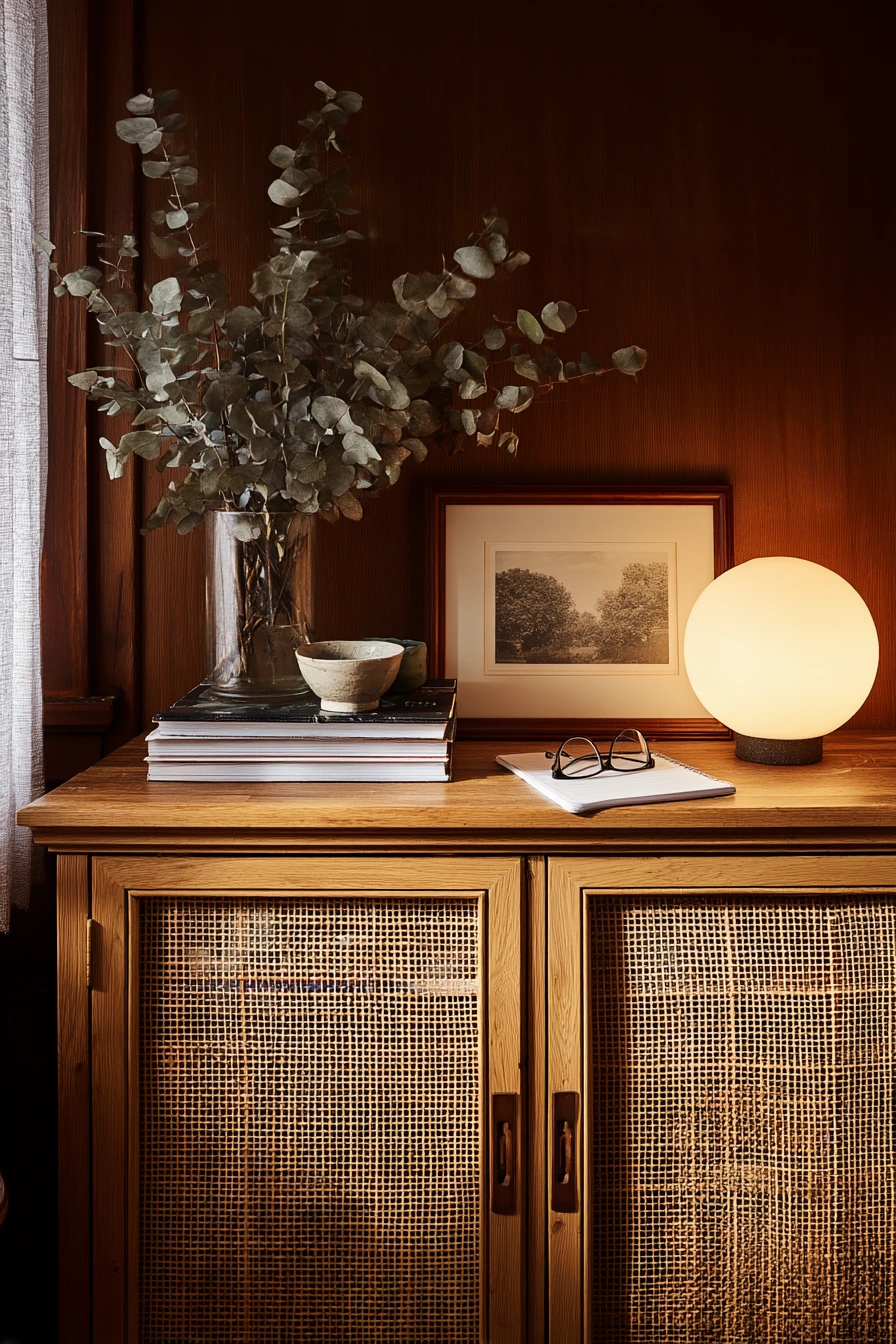 Cane Cabinet with Collected Decor