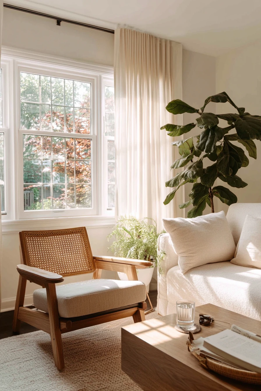 Cane Accent Chair by the Window