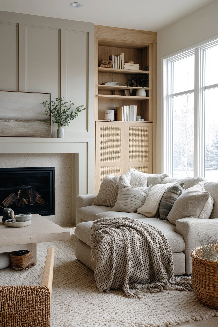 Cane Details in a Neutral Family Room