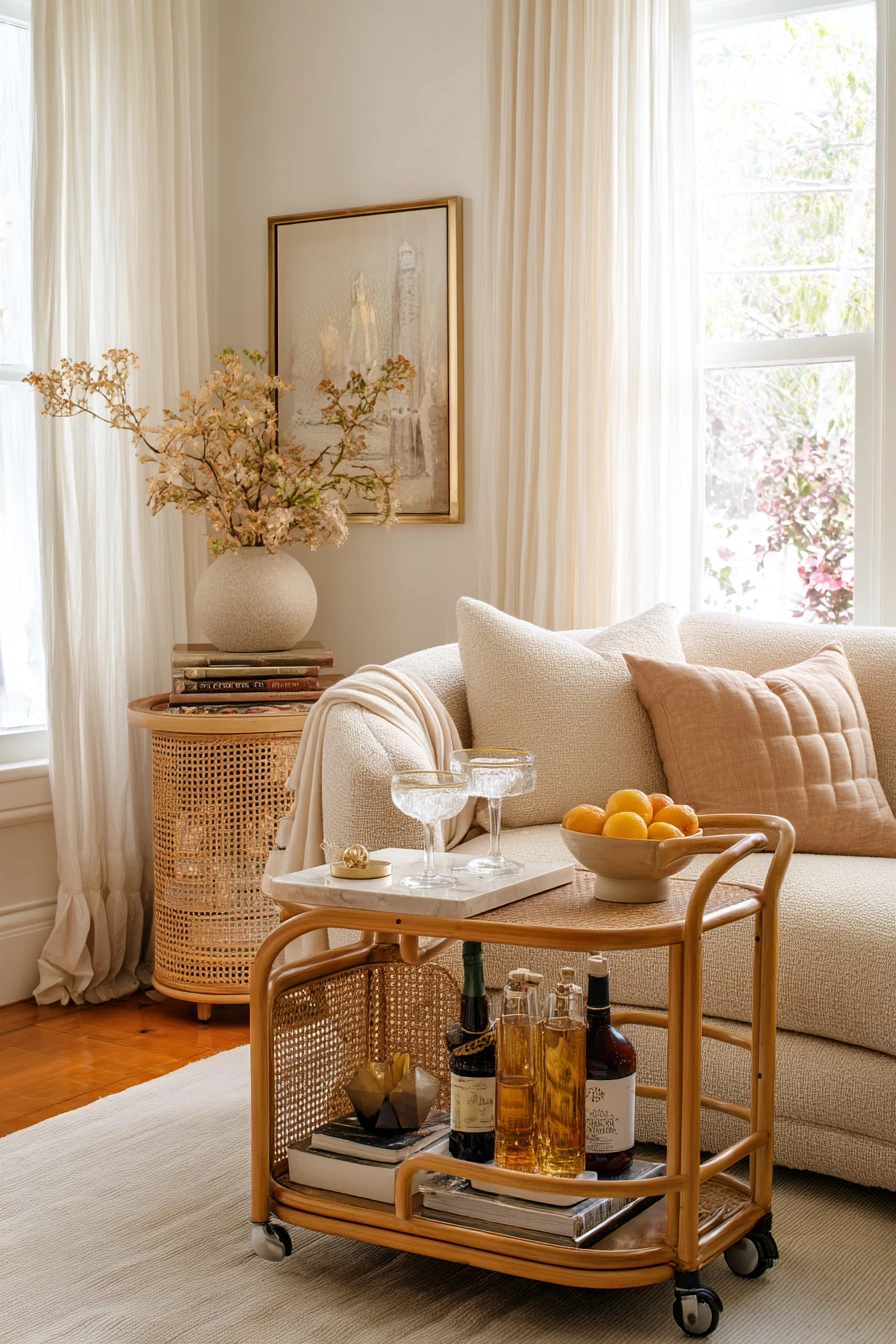 Weekend Hosting with Cane Bar Cart