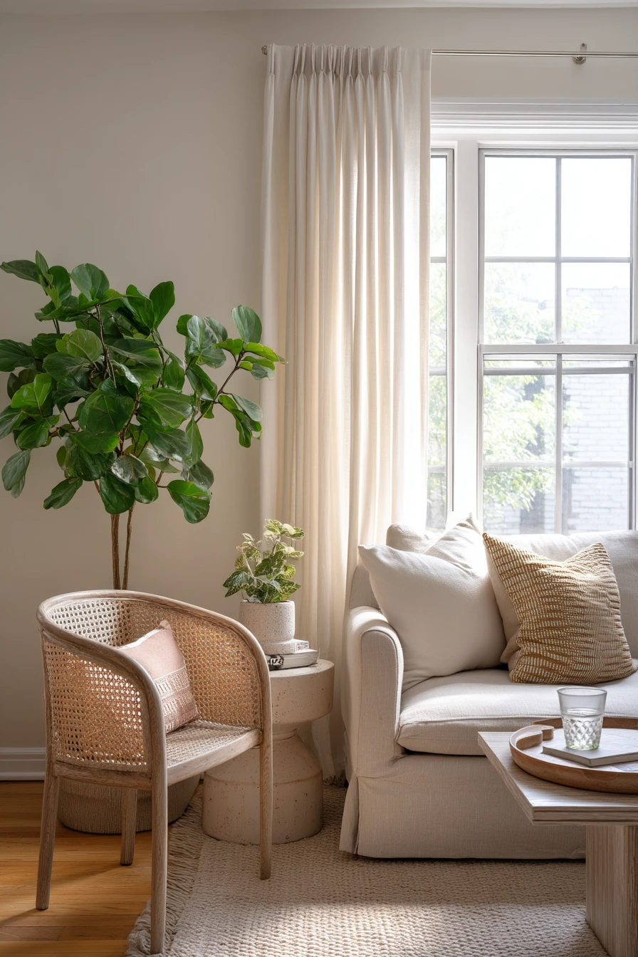 Cane Accent Chair by the Window
