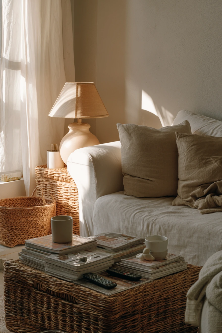 Renter-Friendly Cane Coffee Table Setup