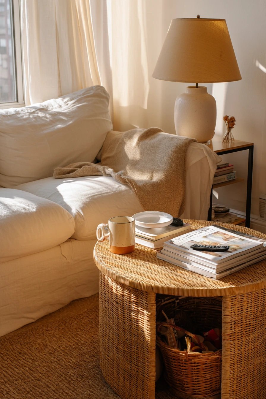 Renter-Friendly Cane Coffee Table Setup