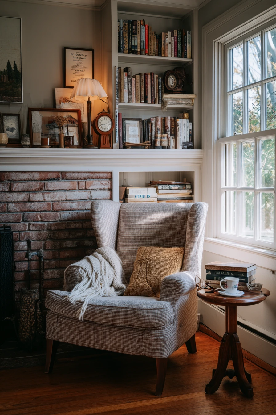Traditional Fireplace Reading Nook