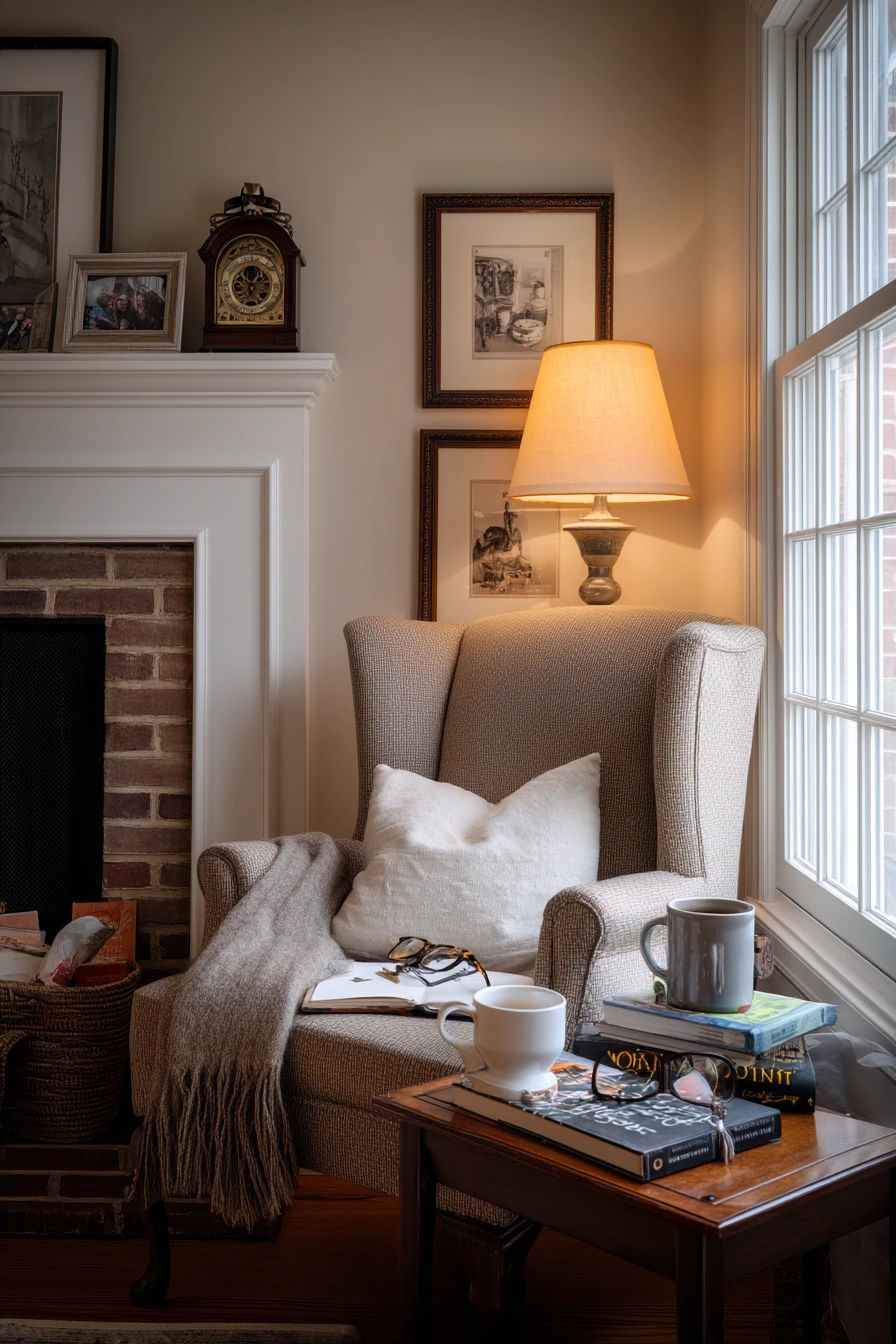 Traditional Fireplace Reading Nook