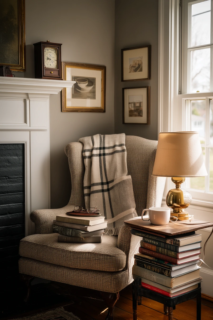 Traditional Fireplace Reading Nook