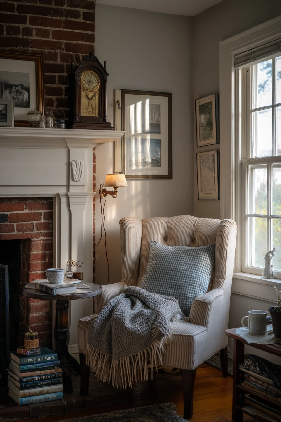 Traditional Fireplace Reading Nook