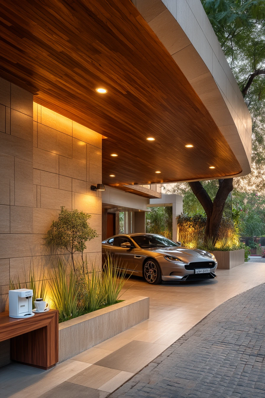 Modern Luxury Car Porch With Quiet Curves
