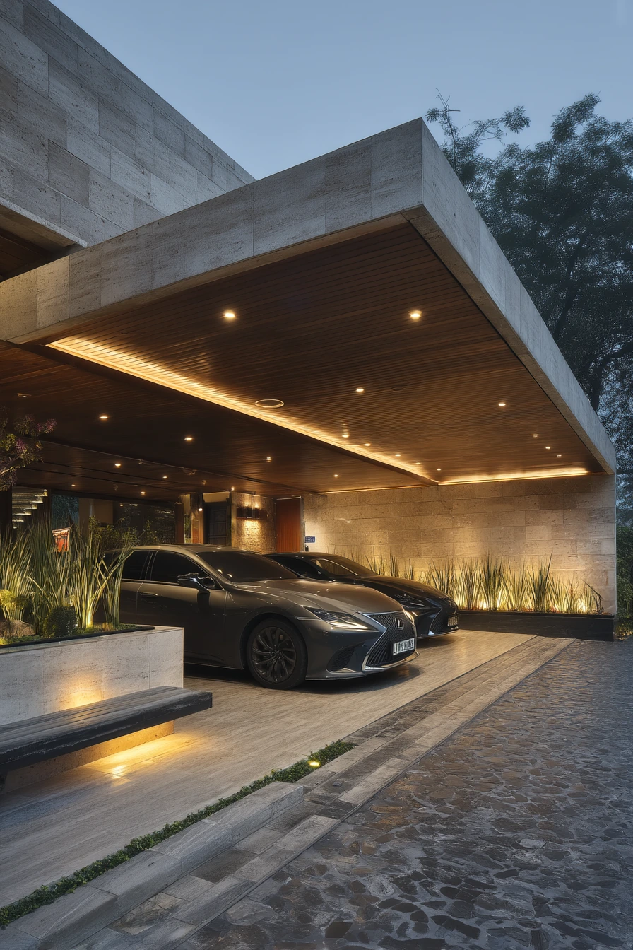 Modern Luxury Car Porch With Quiet Curves