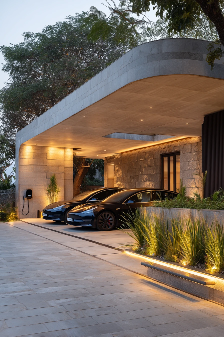Modern Luxury Car Porch With Quiet Curves