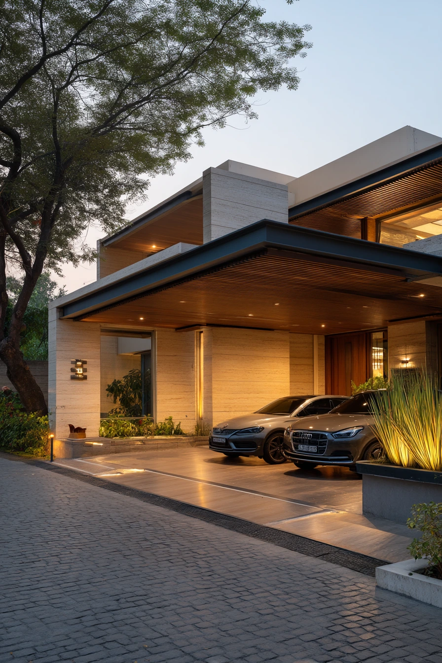 Modern Luxury Car Porch With Quiet Curves