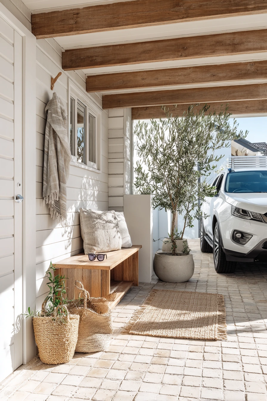 Coastal Home Car Porch With Breezy Material Mix