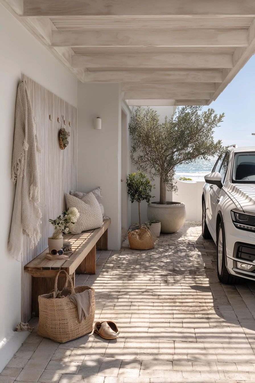 Coastal Home Car Porch With Breezy Material Mix
