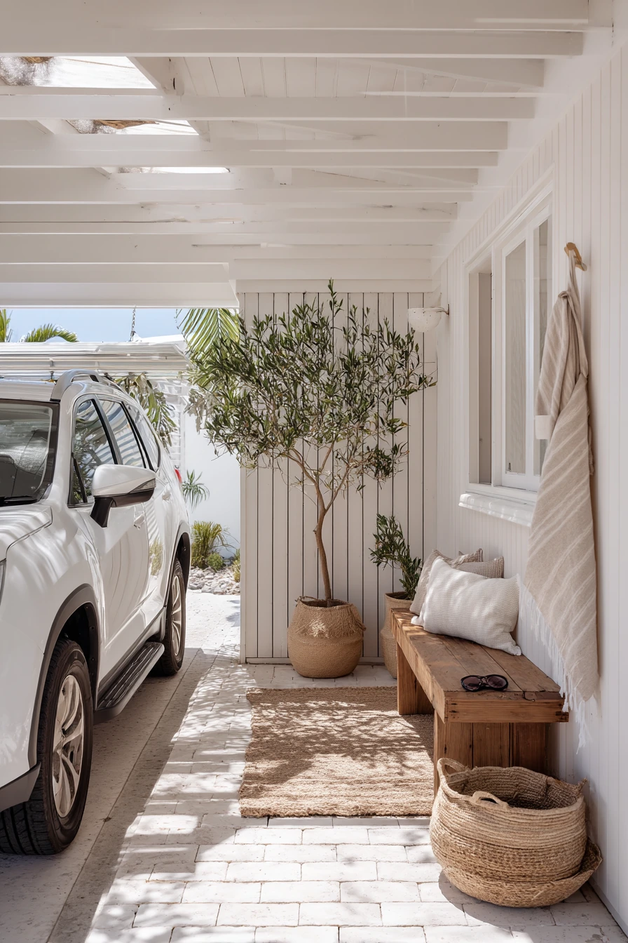 Coastal Home Car Porch With Breezy Material Mix