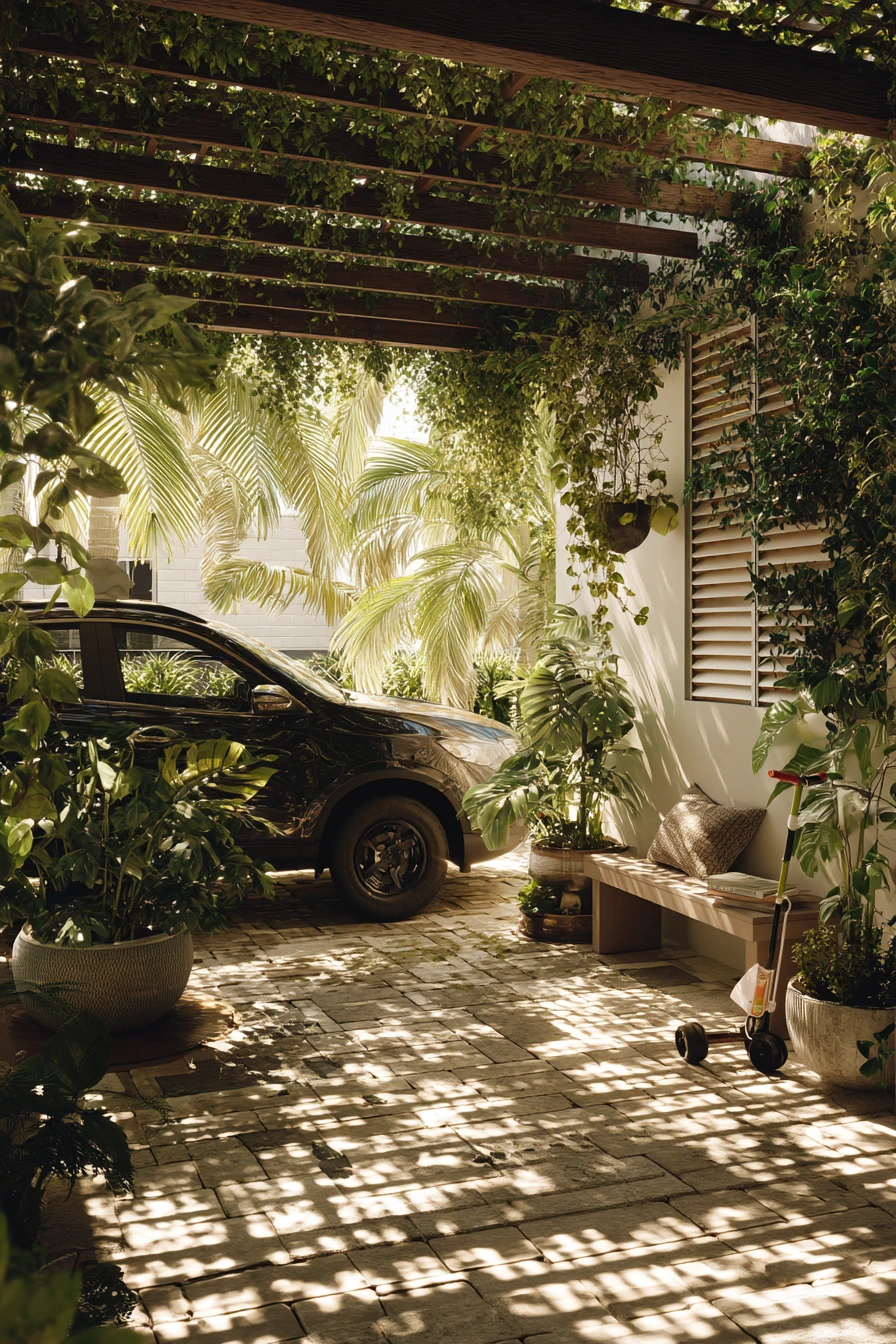 Tropical Green Car Porch With Natural Shade