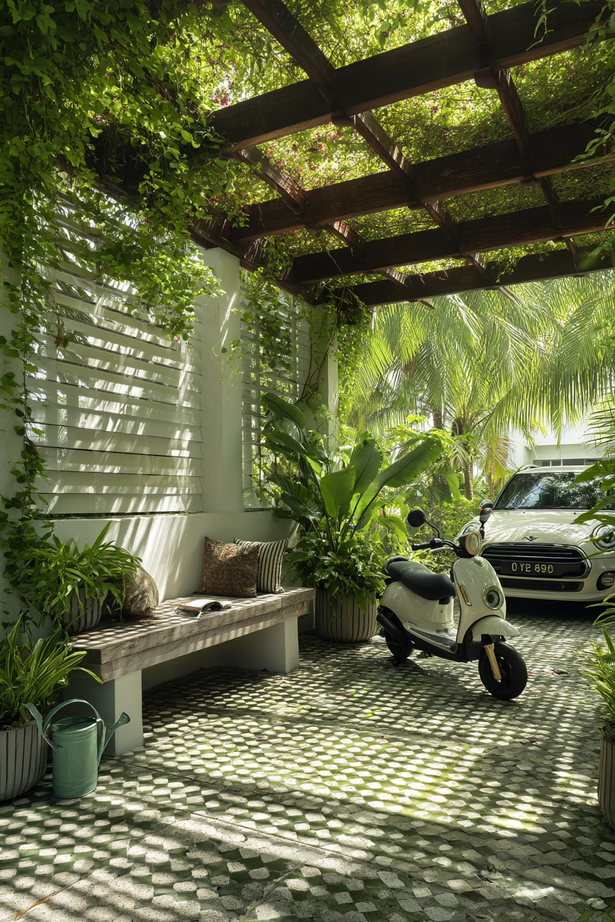 Tropical Green Car Porch With Natural Shade