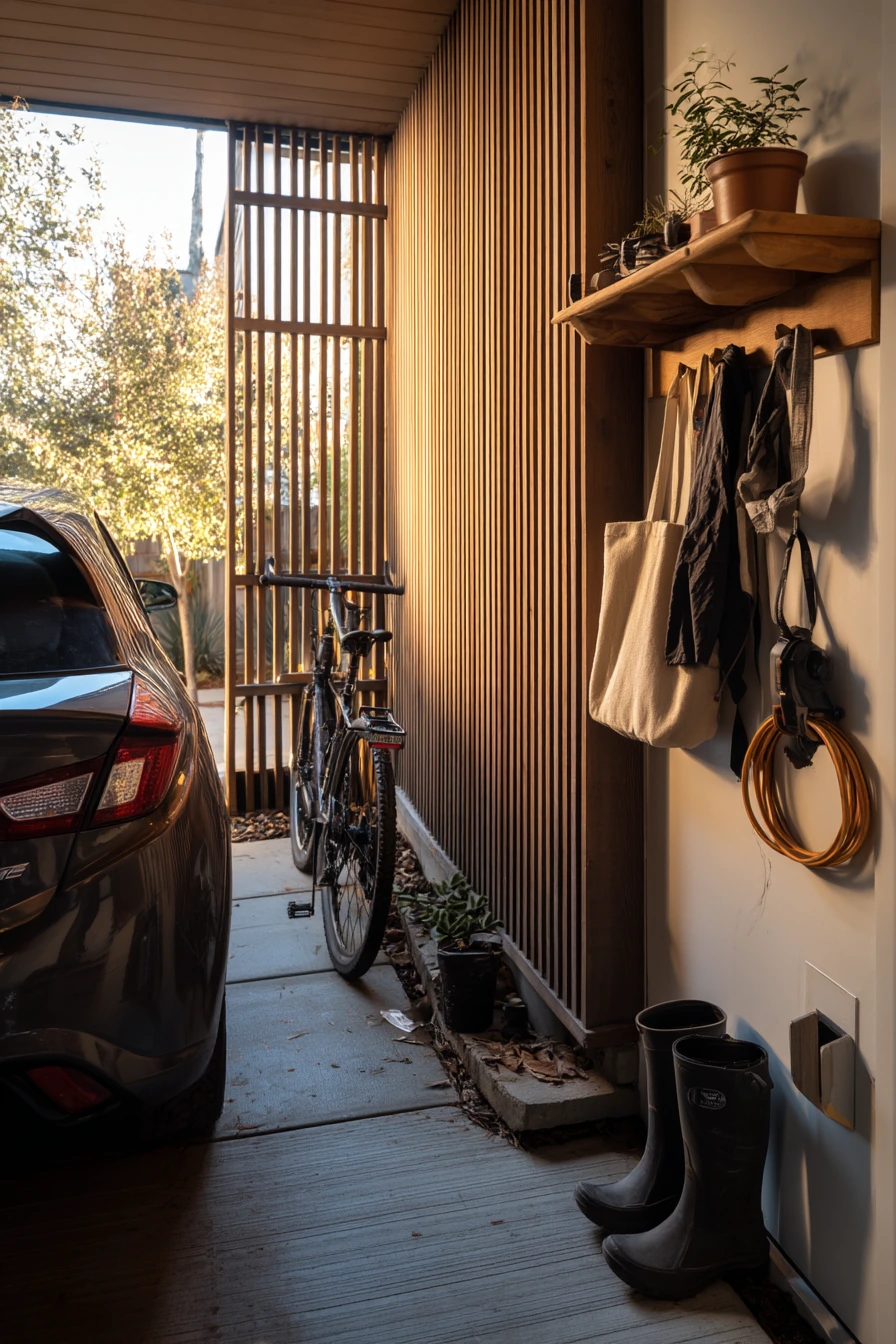 Small-Space Single Car Porch With Smart Vertical Storage