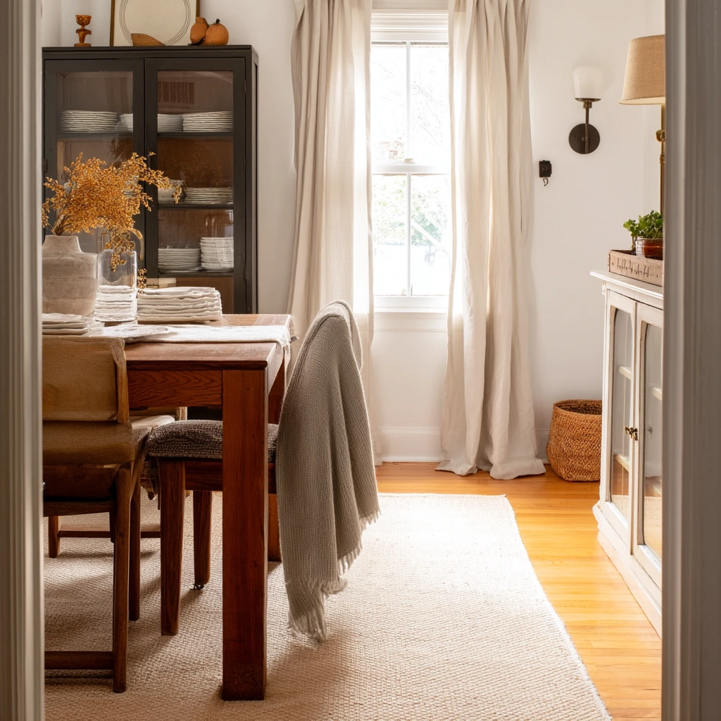 Renter-Friendly Carpeted Dining Space with Layered Texture