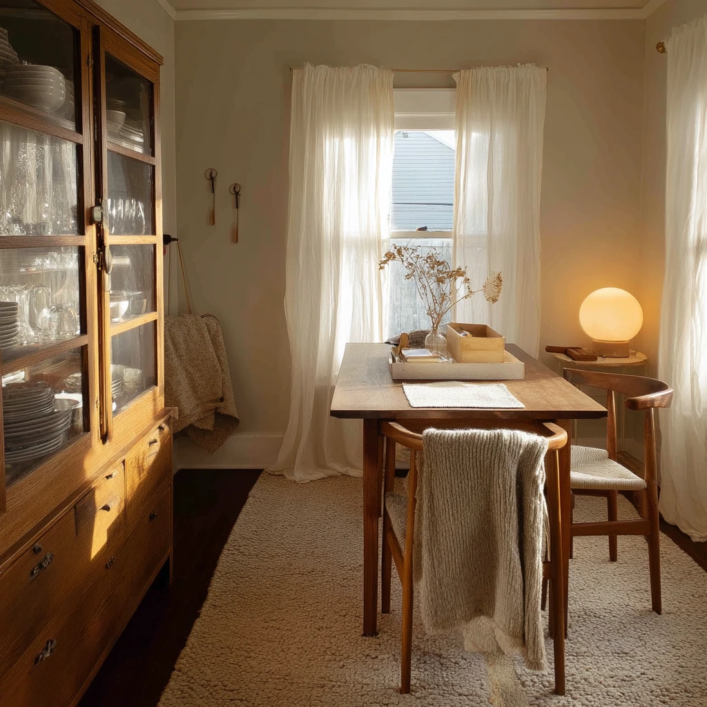 Renter-Friendly Carpeted Dining Space with Layered Texture