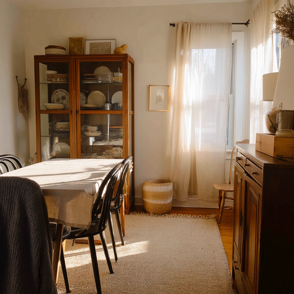 Renter-Friendly Carpeted Dining Space with Layered Texture