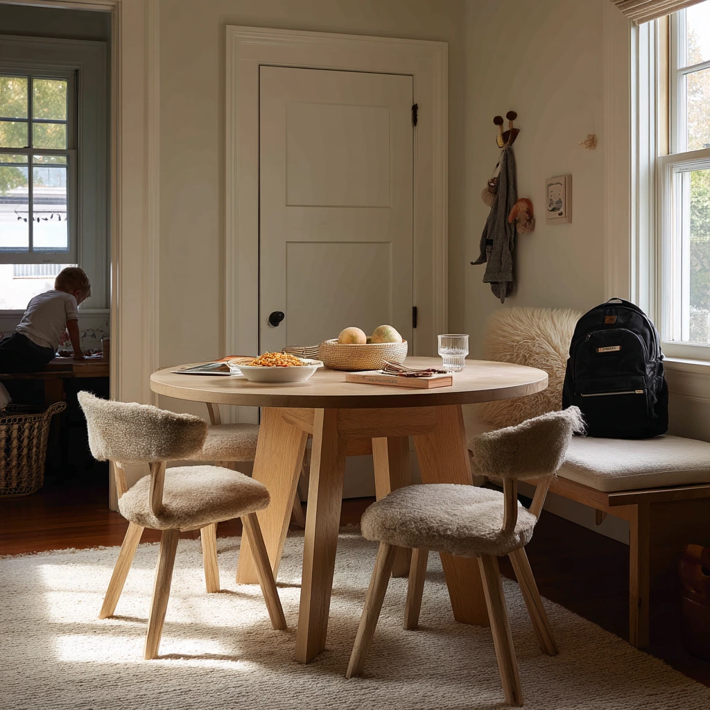 Family-Friendly Carpeted Dining Room with Everyday Mess