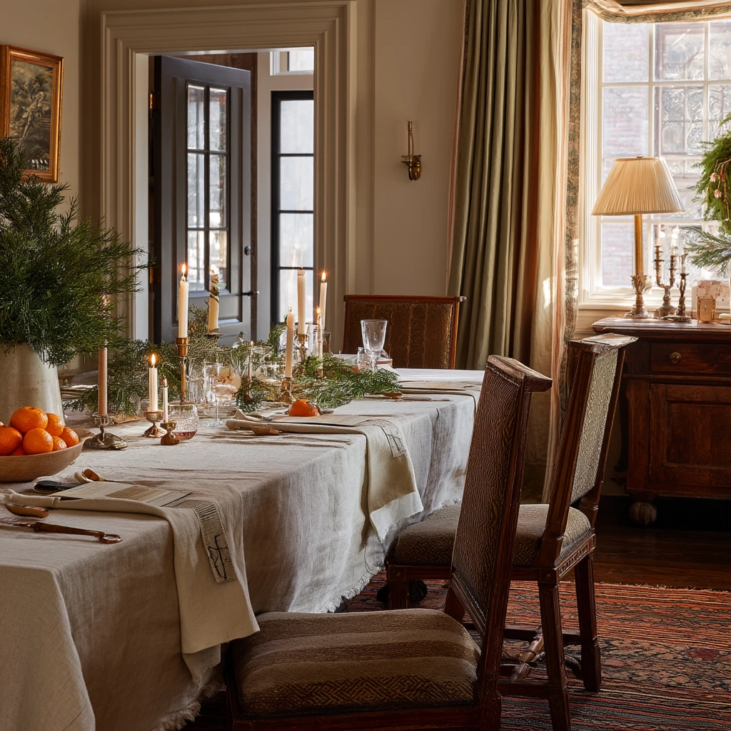 Seasonal Holiday Dining Room on Soft Carpet