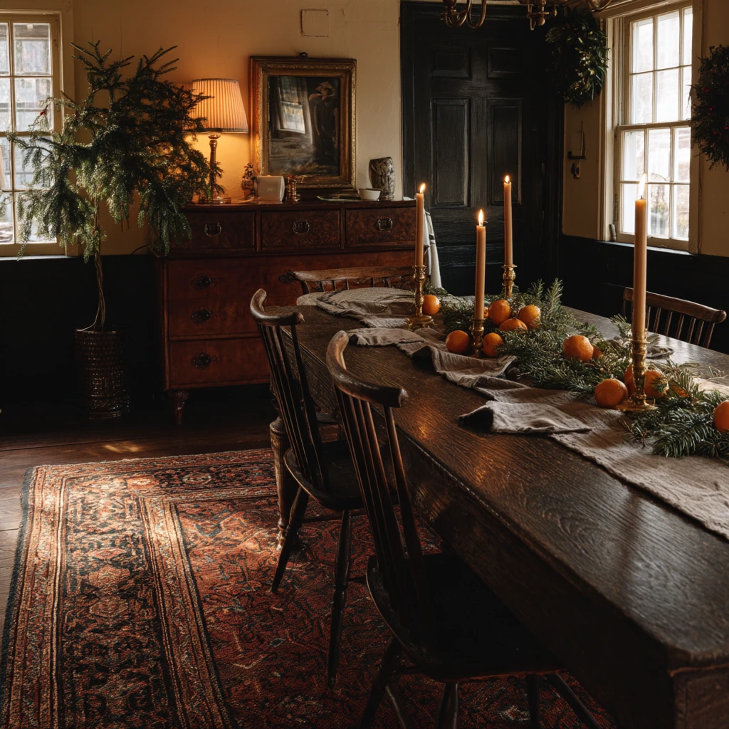 Seasonal Holiday Dining Room on Soft Carpet