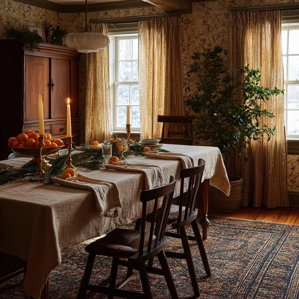 Seasonal Holiday Dining Room on Soft Carpet