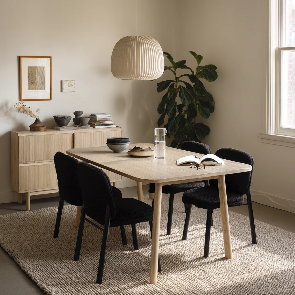 Minimal Carpeted Dining Room for Quiet Daily Meals