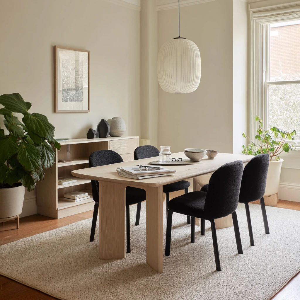 Minimal Carpeted Dining Room for Quiet Daily Meals