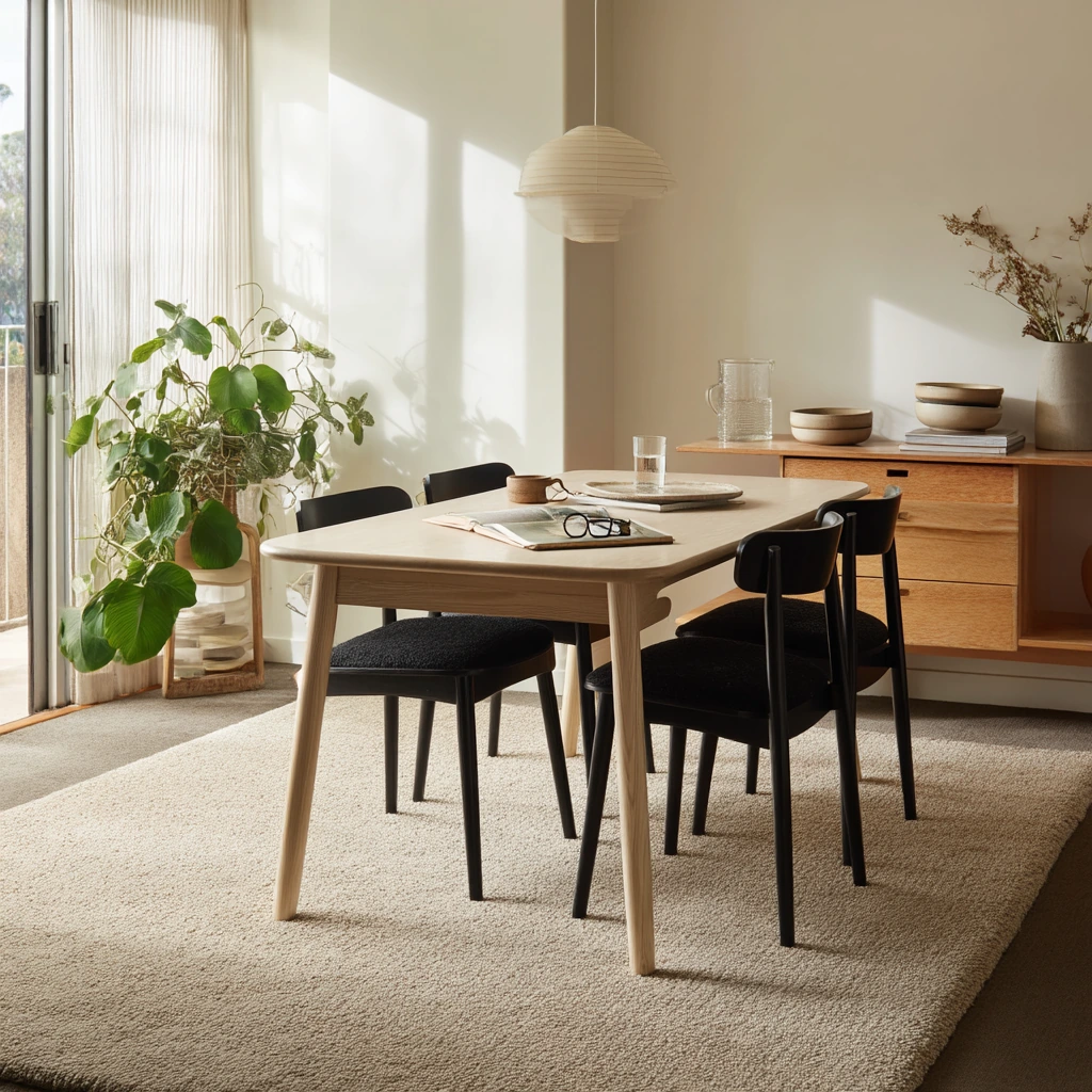 Minimal Carpeted Dining Room for Quiet Daily Meals