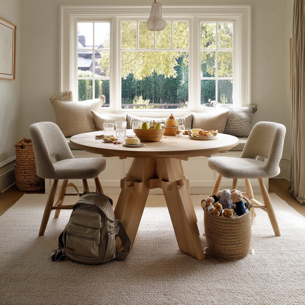 Family-Friendly Carpeted Dining Room with Everyday Mess