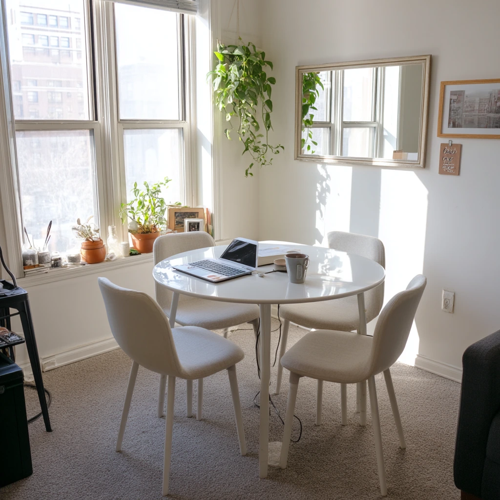Small Apartment Dining Nook on Soft Carpet