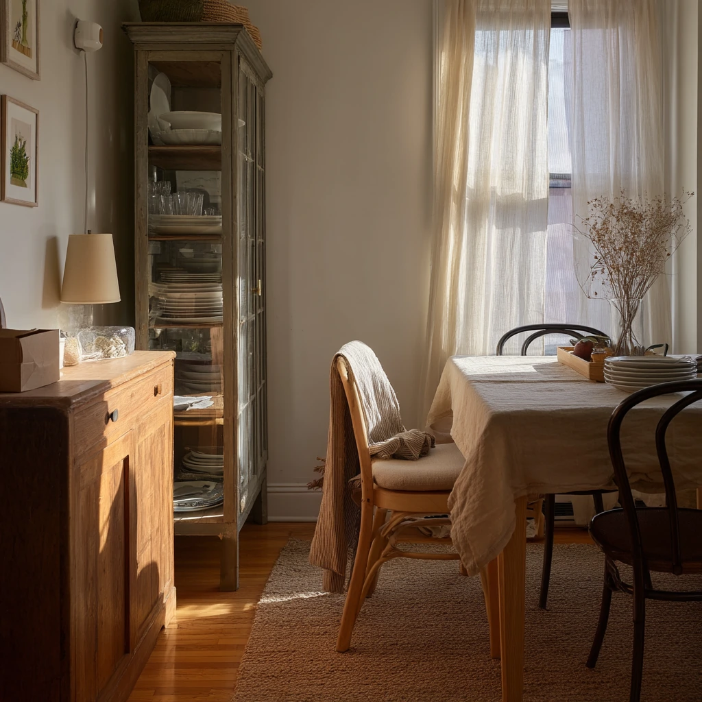 Renter-Friendly Carpeted Dining Space with Layered Texture
