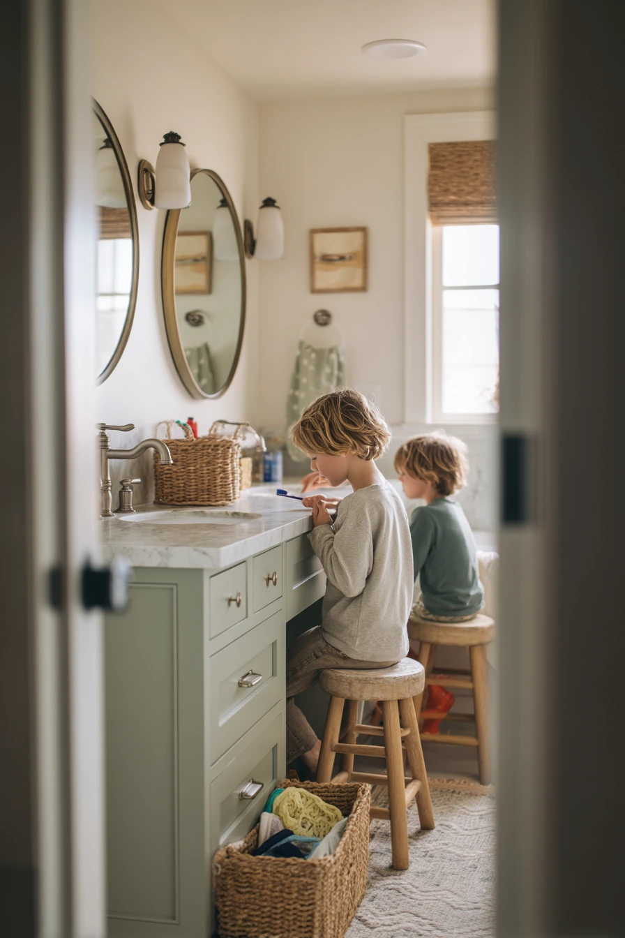 Shared Kids Bathroom, Morning Rush